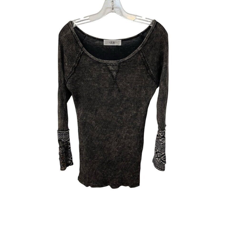 American Able Women’s Large Thermal Waffle Knit Cuff Details In Washed Black